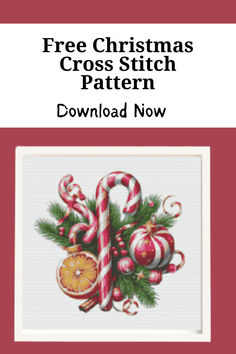 a cross stitch pattern with candy canes and candies on it, the title reads free christmas cross stitch pattern