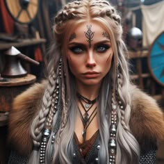 Viking shieldmaiden Vikings Costume Female, Female Viking Costume Diy, Viking Womens Hairstyles, Halloween Viking Costumes Women, Viking Hair And Makeup, Viking Witch Costume Female Diy, Viking Wedding Makeup Female, Vikings Women, Viking Elf