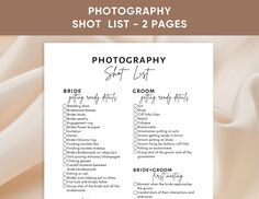 the photography shot list is displayed on a white sheet