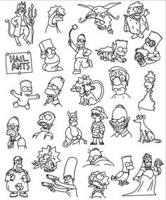 the simpsons characters are drawn in black and white