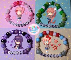 Cutecore Bracelet Ideas, Kandi Gift Ideas, Bracelet Ideas Letters, Cute Kandi Ideas, Kandi Bracelets Patterns, Matching Kandi Bracelets, Kandi Singles Ideas, Kawaii Kandi, Kandi Designs