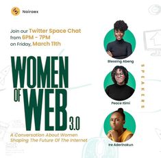 the poster for women of web 3 0 is shown in three different colors and sizes