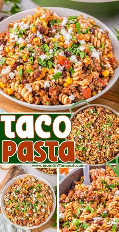 taco pasta collage with text overlay