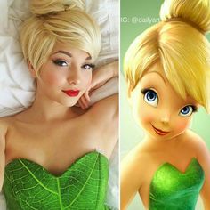 Peter Pan Makeup, Tinkerbell Hair, Tinkerbell Makeup, Tinkerbell Cosplay, Makeup Ideas Halloween, Tinker Bell Cosplay, Tinkerbell Costume, Tinker Bell Costume, Princess Makeup