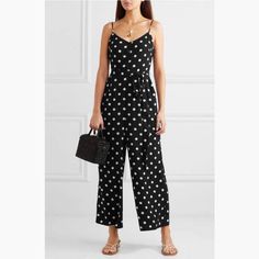 J. Crew Soft Rayon Wide Leg Jumpsuit. Black With White Polka Dots. Tie / Belted Waist. Wide Leg. V-Neck. Shirred / Smocked Back. Sleeveless. Measurements: 15.5” Bust, 12.5” Waist, 25.5” Inseam, 54.5” Full Length Material: 100% Viscose Condition: Nwt. No Flaws. Chic Polka Dot Jumpsuits And Rompers For Summer, Casual V-neck Polka Dot Jumpsuits And Rompers, Vintage Style Outfits Retro, Indian Designer Suits, Polka Dot Jumpsuit, Jersey Jumpsuit, African Clothing Styles, Latest African Fashion Dresses, Pantalon Large