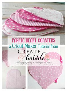 the instructions for making heart coasters are shown in pink and white with polka dots