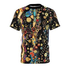 Artistic T-Shirt, Nightclub Shirt, Limited Edition, Designer Tee, Party Shirt, Gift for Artist, Klimt Inspired, Gift for her, Gift for Him. ♥ All of Our T-Shirts Are MADE TO ORDER. This allows us to offer more colors and sizes and different ink colors based on shirt colors. Steps To Place Your Order ♥ Choose Shirt Weight (4oz Or 6oz) From Drop Down ♥ Choose Shirt Size From Drop Down ♥ Add to cart. That's All That's To It. You will receive tracking info when your order ships from the printer. Thi Artsy Black Crew Neck T-shirt, Party Shirt With Custom Print Short Sleeve, Party Shirt With Custom Print And Short Sleeves, Fitted Custom Print T-shirt For Party, Artsy Multicolor Crew Neck Top, Artistic Custom Print Short Sleeve T-shirt, Artsy Multicolor T-shirt With Sublimation Print, Multicolor Short Sleeve Party Shirt, Artistic Printed Black Top