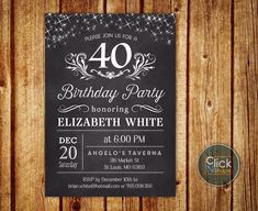 a chalkboard birthday party card with the number forty on it