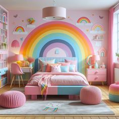 a child's bedroom decorated in pastel colors