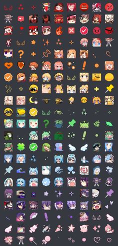 an image of many different types of stickers on a black background with the same color as