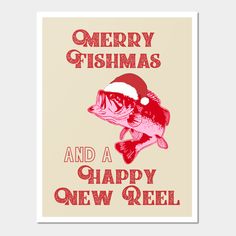 a christmas card with an image of a fish and the words merry christmas and a happy new reel