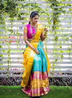 South Indian Lehenga, South Indian Women, Saree Pattu, Lehenga Designs Simple, Half Sarees, Long Gown Dress