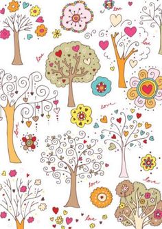 an image of trees with hearts and flowers