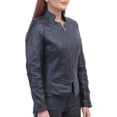 [additional] Womens Black Leather Biker Jacket | Classic Motorcycle Jackets Introducing our Womens Black Biker Leather Jacket the epitome of edgy sophistication and sleek style. This jacket redefines fashion with its unique asymmetrical design, ensuring you make a bold statement wherever you go:[/additional] Product Specification: Material: Real Leather Internal: Soft Viscose lining Front: Zipper Closure Collar: Mandarin Collar Sleeves: Full Length Cuffs: Round CUffs Color: Black Office Black Leather Biker Jacket, Black Biker Jacket For Office Use In Winter, Elegant Black Biker Jacket For Office, Edgy Fitted Outerwear For Office, Fitted Black Modern Biker Jacket, Black Outerwear With Zipper Closure For Office, Sleek Biker Jacket For Office In Fall, Black Office Outerwear With Zipper Closure, Modern Fitted Biker Jacket For Fall