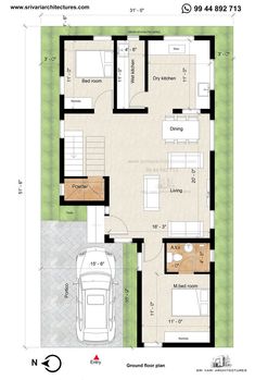 a floor plan for a house with two car garages and an attached living area