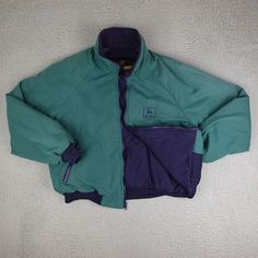 I just added a new item to eBay, Vintage John Deere K Products Jacket Mens Large Green Blue Bomber Quilted USA! #eBay #eBaySeller Blue Fleece-lined Windbreaker For Fall, Blue Winter Track Jacket For Outdoor, Blue Casual Outerwear With Fleece Lining, Casual Blue Outerwear With Fleece Lining, Retro Long Sleeve Outerwear For Outdoor, Sporty Cotton Outerwear For Cold Weather, Vintage Navy Outerwear For Outdoor, Blue Fall Track Jacket For Outdoor, Blue Casual Windbreaker With Fleece Lining