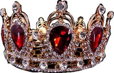 6cm High Ruby Red Sparkling Crystal Gold Queen Crown Wedding Prom Party Pageant | eBay Gold King Crown, Quinceanera Crown, Crown Drawing, Crown Aesthetic, Beaded Crown, Red Crown, King Crown, Beautiful Tiaras, Rhinestone Tiara