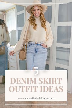 Ok, I have been on  the fence about long denim skirts, but these outfits have me sold! I am officially of the opinion that a high waisted denim skirt is a staple that everyone could benefit from adding to their wardrobe. These denim skirt outfit ideas are too cute not to love! Denim Skirt Outfit Ideas, Long Denim Skirts, Outfit Ideas For Fall, Skirt Outfit Ideas