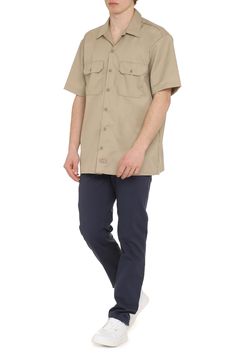 Two buttoned front flap pockets35% cotton, 65% polyesterComposition: 35% % Cotton, 65% % Polyester Casual Button-up Camp Shirt With Pockets, Utility Cotton Shirt With Side Pockets, Utility Collared Shirt With Side Pockets, Khaki Collared Shirt With Buttoned Pockets, Cotton Camp Shirt With Pockets And Camp Collar, Cotton Shirt With Flap Pockets For Workwear, Cotton Camp Shirt With Pockets, Cotton Short Sleeve Work Shirt With Pockets, Spring Camp Shirt With Button Closure For Work