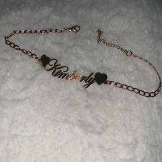 This Is A Beautiful Custom “Kimberly” Anklet With A Heart On Either Side Of The Name ! It Fits Anywhere From A 9 1/2”-11 1/2” Anklet - As It Has The Convenient 2” Extender! This One Will Never Tarnish- You Can Wear It In The Shower For Days, Weeks, Months - As Long As You Want. I Can Get Any Custom Name Plate Anklet, Bracelet, Or Necklace Made As Well However Per Posh Rules We Have To Do The Transaction Through Poshmark! This Will Come In A Small Jewelry Dust Bag Wrapped With Tissue Paper Ready Name Plate Bracelet, Name Anklet, Anklet Bracelet, Small Jewelry, Heart On, Boutique Jewelry, Name Plate, See Pictures, A Heart