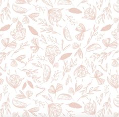 a white and pink floral wallpaper with lots of leaves on the top of it