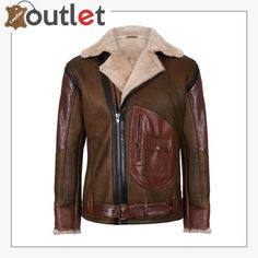 Mens Brown Crossover B3 Sheepskin Aviator Flying Leather Biker Jacket – Leather Outlet Aviator Leather Jacket, Black Biker Jacket, Biker Jacket Men, Leather Panel, Sheepskin Jacket, Leather Jacket Style, Aviator Jackets, Waist Strap, Shearling Coat