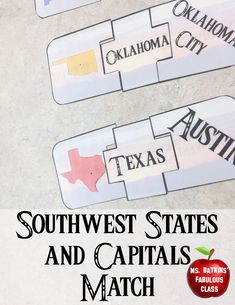 three states and capital match cards with the names of each state on them for kids to learn