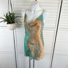 New 12th Tribe Ventura Satin Mini Slip Dress Sexy Drape Neckline Teal Green And Orange Tie Dye Adjustable Spaghetti Strap Lined Women's Size M New With Tags! See Pictures For Details. Approximate Measurements: Length (Top Shoulder Seam To Bottom Hem): 32 1/4" (Full Length) Chest (Armpit To Armpit): 17" Waist (Flat): 16" Bottom Opening (Flat): 22" Thanks For Looking And Happy Shopping! Orange Tie, Mini Slip Dress, Tie Dress, Teal Green, Green And Orange, Happy Shopping, Spaghetti Strap, Full Length, New Dress