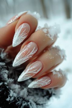 White Silver Winter Nails, Blue Frost Nails, White And Silver Wedding Nails, Jack Frost Nails, Icy Nail Designs, Frosty Nail Designs, White And Blue Winter Nails, Winter Nails Blue And White