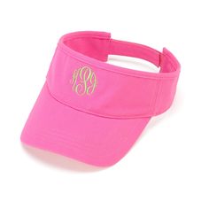 "Our pink women's monogrammed visor is an adorable must have! Perfect to keep the sun off your face this Summer and be stylish at the same time. Our visors can be monogrammed with a single or triple initials or a name. Our visor is an adorable accessory to our cover-ups, totes, sun blankets and monogram bags. If choosing the 3 initials please make sure to send the initials in the order you would like them to appear on the visor. This will prevent any confusion as to how the monogram should be do Womens Visor, Monogram Hats, Running Costumes, Personalized Hats, Pink Monogram, Visor Cap, Sun Hats For Women, Monogram Bag, Visor Hats