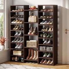 a shoe rack filled with lots of shoes