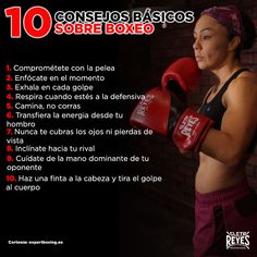 a woman wearing red boxing gloves with the words 10 consejos basios sob boxed