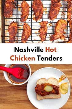 nashville hot chicken tenders on a white plate next to a bowl of ketchup