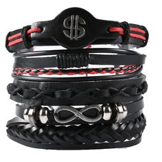 Material: Leather Fashion Element: Round Style: Personality Casual Leather Jewelry For Festivals, Casual Leather Bracelet For Festivals, Casual Black Leather Bracelet For Festivals, Black Bohemian Leather Bracelet, Black Leather Bohemian Braided Bracelets, Bohemian Black Leather Braided Bracelets, Bohemian Black Leather Braided Bracelet, Trendy Black Braided Bracelets For Festival, Casual Black Braided Bracelets