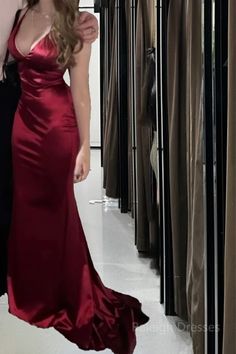 Sexy Mermaid Burgundy Spaghetti Straps Prom Dress 22th Birthday Outfits Red Long Hoco Dresses, Hoco Dresses Long Tight, Silk Red Prom Dress, Elegant Red Dress Long, Red Prom Dress Silk, Cherry Red Prom Dress, Red Prom Dress Corset, Prom Dresses Red Burgundy, Long Dress With Corset