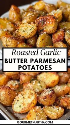 roasted garlic butter parmesan potatoes on a plate