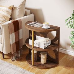 a living room with a couch, chair and coffee table