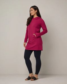 Everett Merino Wool Hoodie Tunic - Beetroot - wool& Capsule Wardrobe Dresses, Wool Hoodie, Hooded Tunic, Tunic Leggings, Tunic Hoodie, Tunic Sweatshirt, Fit N Flare Dress, Cardigan Tops, Fabric Shop