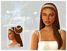 an animated image of a woman with long brown hair wearing a white dress and headband