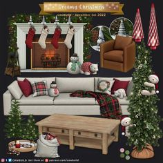 a living room filled with furniture and christmas decorations