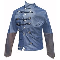 Man's jacket of high quality natural leather in the colour of the Prussian blue. Size: 46(S)/48(M) (chest measurement: 94 cm, size of the waist: 84 cm, size of the hips: 95 cm, length of the jacket, measured along the right side: 38 cm, length of the jacket, measured along the left side: 38 cm, length of the sleeves: 64 cm). Orders: possible to order in every size and color, time required to complete order 10-14 days. Design: original design, diagonal cuts. Mandarin collar 5 cm high. On the left Fitted Blue Leather Outerwear, Blue Leather Outerwear For Fall, Blue Leather Jacket For Fall, Fashion Vampire, Light Summer Dresses, Celeb Fashion, Under The Skirt, Blue Lines, Circle Dress