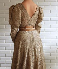 Bora Lace Puff Sleeve Gown | Teuta Matoshi Gown With Long Sleeves, Teuta Matoshi, Puff Sleeve Gown, Sleeve Gown, Lace Fabric, Gowns Dresses, Puff Sleeve, Gold Color, Special Occasion