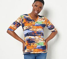 This V-neck top is a wardrobe essential with sincere versatility that keeps you stylin' all year long. Add this chic tee to your collection to enhance your every-day look. From Women with Control®. Elbow Sleeve, V Neck Tops, Wardrobe Essentials, Casual Button Down Shirt, Sleeve Top, Men Casual, V Neck, Wardrobe, Mens Tops