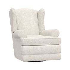 Crafted with new parents' and nursing mothers' needs in mind, this plush reclining chair boasts timeless design with a winged back and rolled armrests for ample shoulder and elbow space. Your chair will be virtually silent as it swivels and reclines so as not to wake a sleeping baby - plus, the reclining mechanisms are thoughtfully within easy reach. Carefully crafted with a solid hardwood frame and extra-thick padding, this chair reclines and swivels for easy comfort. HOW IT IS CONSTRUCTED Expe Nursery Glider, Power Recliner Chair, Swivel Glider Recliner, Glider Recliner, Nursery Chair, Reclining Chair, Nursing Mother, Swivel Glider, Power Recliner