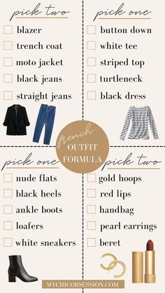 Classic Capsule Wardrobe French Style, Jane Birkin Capsule Wardrobe, Designer Staple Pieces, Simple French Outfit, French Outfit Formula, Mid Size French Style, Signature Look Ideas, French Capsule Wardrobe 2023, French Outfits For Women