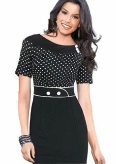 Slim work dress  Scoop Neck Chic Fitted Polka Dot Dress, Retro Polka Dot Dress For Work, Retro Polka Dot Workwear Dresses, Polka Dot Mini Dress With Short Sleeves, Polka Dot Knee-length Dress With Buttons, Formal Polka Dot Midi Dress, Fitted Polka Dot Midi Mini Dress, Polka Dot Midi Dress For Formal Occasions, Polka Dot Midi Length Workwear Dresses