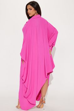 Available In Turquoise, Hot Pink, And Chocolate. Oversized Mini Dress Collar Long Dolman Sleeves Button Up Dramatic Draped Detail Length = 33" 100% Polyester Imported | She's A Goddess Oversized Mini Dress in Hot Pink size XS by Fashion Nova Hot Pink Fashion, Mini Dress Hot, Service Women, In Hot, Dolman Sleeve, Collar Dress, Matching Dresses, Pink Fashion, Fashion Nova