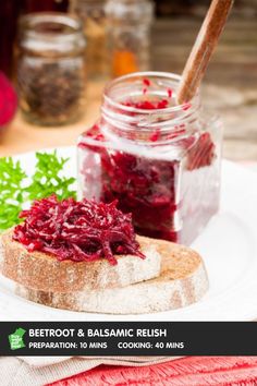 beetroot and balsamic relish on toasted bread