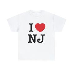 I Love New Jersey Unisex Heavy Cotton Tee NJ free shipping gift tshirt for friend, girlfriend, boyfriend, back to school streetstyle  Original design to show your love and support for the GARDEN STATE, New Jersey. Represent NJ, either a gift to yourself or a present for a girlfriend, boyfriend, your child getting ready to go back to school. The perfect tshirt, with graphic designs on the front as well as the back t-shirt. Crisp stylish graphics showing your support for one of Americas Greatest States...New Jersey. Small, but fun. Rock it at the Jersey Shore, back to school, to football games, soccer games, basketball games, halloween parties, the grocery store or in Atlantic City at while gambling or on the boardwalk, wherever shirt are welcome! The unisex heavy cotton tee is the basic sta School Street, Super Cute Dogs, Street Fighter Ii, Friend Girlfriend, Garden State, Positive Shirt, Custom Made Shirts, Atlantic City, Jersey Shore