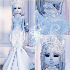 the snow queen is dressed up in her white gown and tiara